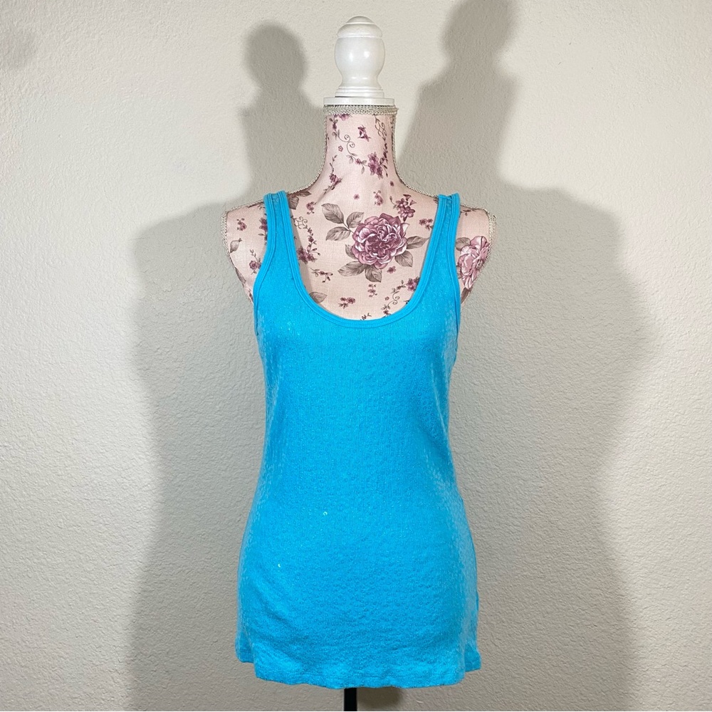 Aeropostale sz:XL Blue Tank Top Clear Sequin Stretch Ribbed Style